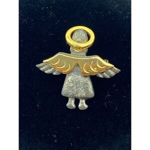 Vintage IMC Angel Pin Brooch 1995 Silver Tone with Gold Halo‎  Wings Religious L